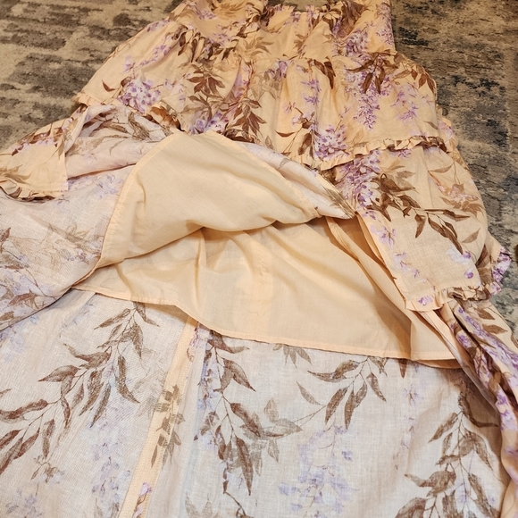 NWT House of Harlow Corset Tiered Linen/Rayon. Peach/Lavender Midi Dress. Medium - Picture 7 of 15